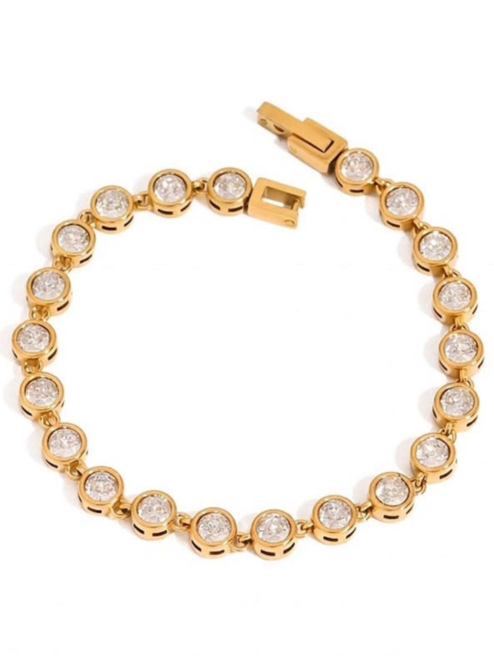 18K Gold Plated Round Cubic Zirconia Tennis Bracelet